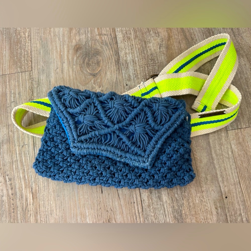 O’Neill Blue Macrame Hip Pack/Crossbody Bag with Neon Strap